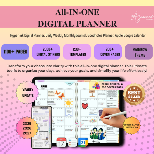 All-in-One Digital Planner 2027 2027 2028, Hyperlink Digital Planner, Daily Weekly Monthly Journal, Goodnotes Planner, Apple Google Calendar