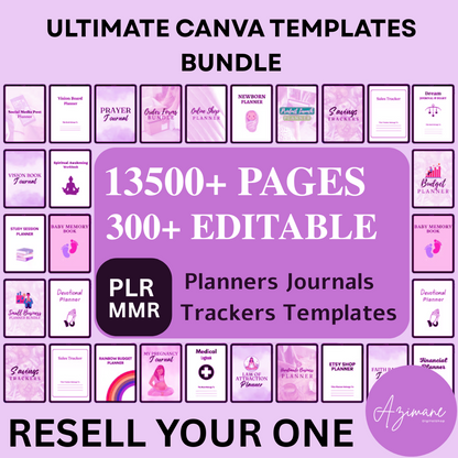 Canva Template Bundle 15000+ Pages, 300 Canva PLR Templates, Planners, Journals, Trackers,Printable, Master Resell Rights, MRR PLR Products