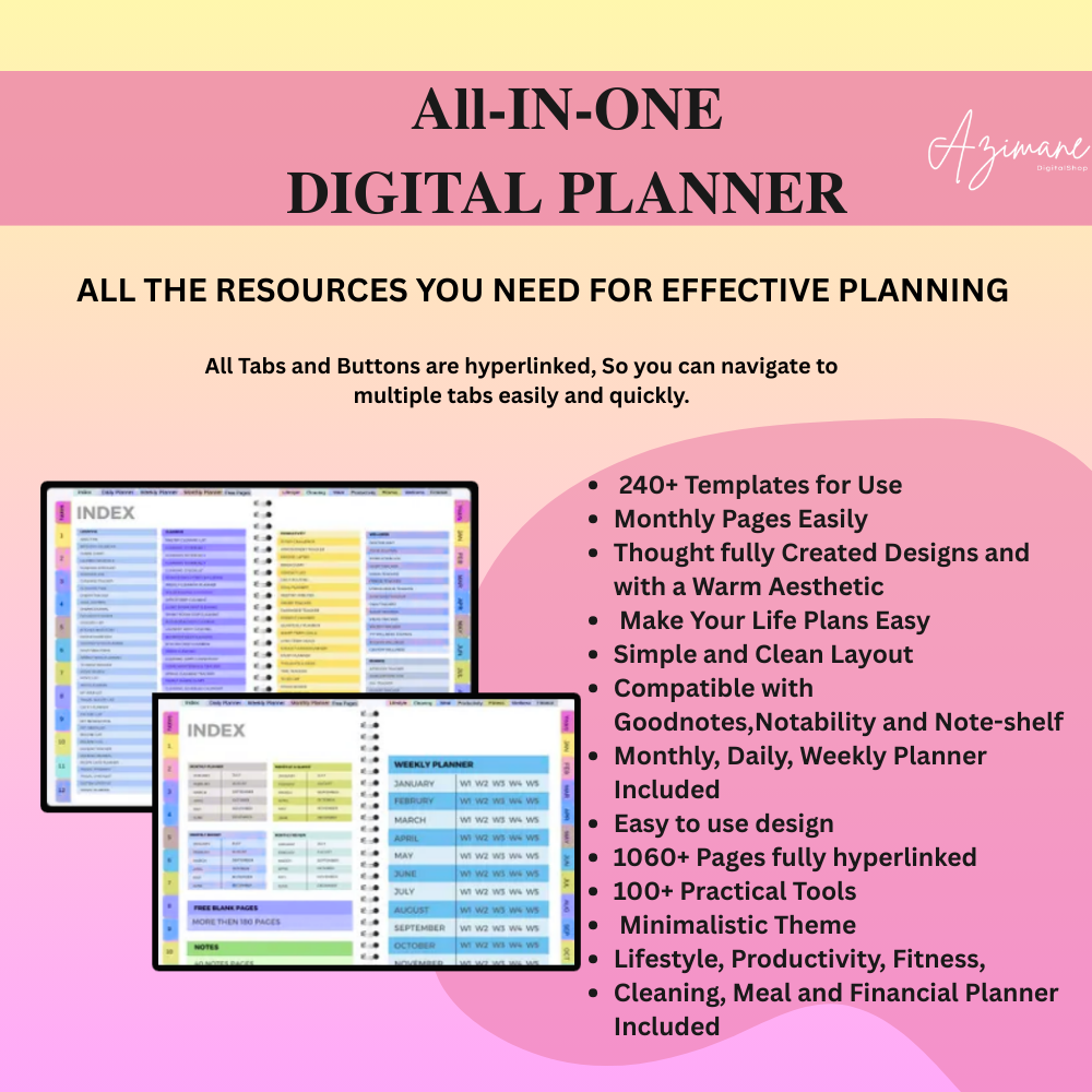 All-in-One Digital Planner 2027 2027 2028, Hyperlink Digital Planner, Daily Weekly Monthly Journal, Goodnotes Planner, Apple Google Calendar