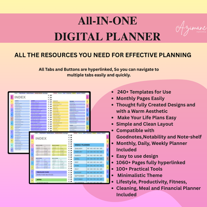 All-in-One Digital Planner 2027 2027 2028, Hyperlink Digital Planner, Daily Weekly Monthly Journal, Goodnotes Planner, Apple Google Calendar