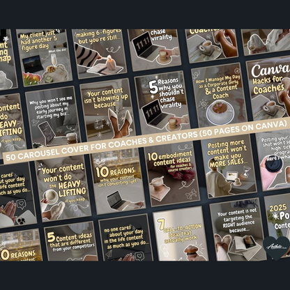 50 Aesthetic Instagram Carousel Covers for Coaches & Creators Fully Editable Canva Pro Templates | High-Converting Content Hooks