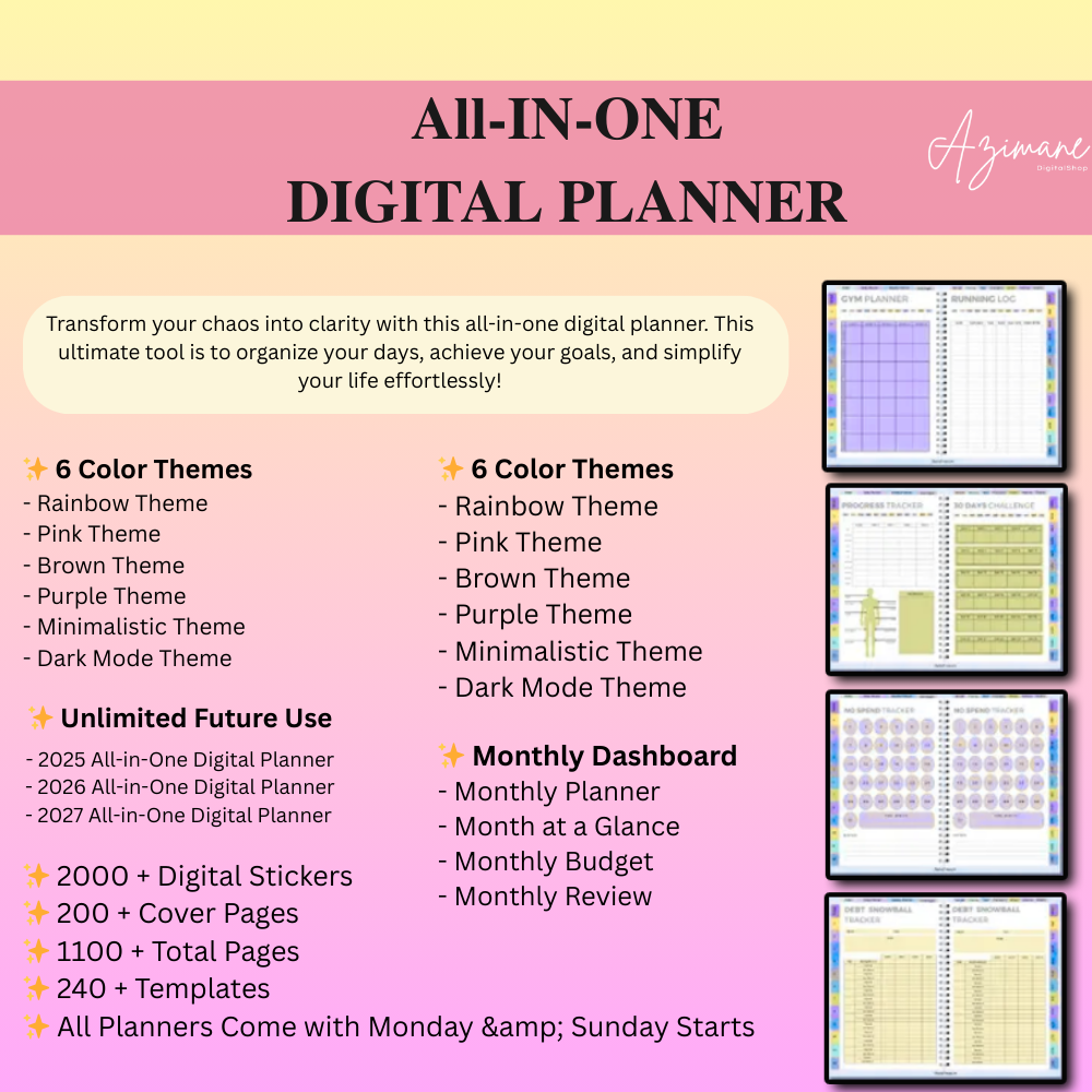 All-in-One Digital Planner 2027 2027 2028, Hyperlink Digital Planner, Daily Weekly Monthly Journal, Goodnotes Planner, Apple Google Calendar