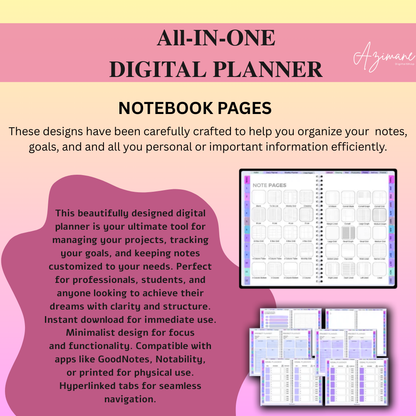 All-in-One Digital Planner 2027 2027 2028, Hyperlink Digital Planner, Daily Weekly Monthly Journal, Goodnotes Planner, Apple Google Calendar