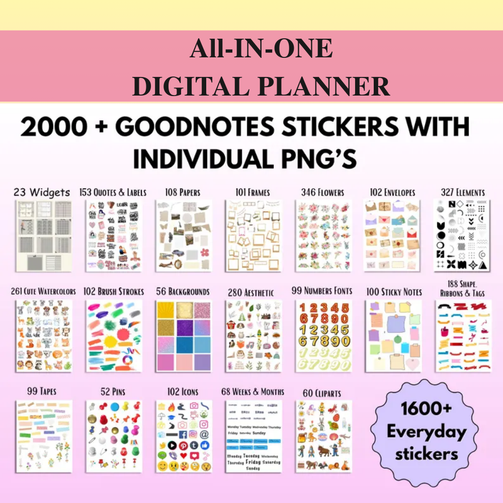 All-in-One Digital Planner 2027 2027 2028, Hyperlink Digital Planner, Daily Weekly Monthly Journal, Goodnotes Planner, Apple Google Calendar