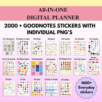 All-in-One Digital Planner 2027 2027 2028, Hyperlink Digital Planner, Daily Weekly Monthly Journal, Goodnotes Planner, Apple Google Calendar