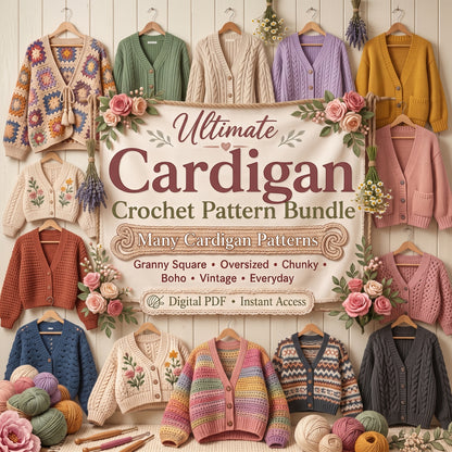 Ultimate Crochet Cardigan Pattern Bundle, Granny Square, Boho, Vintage (PDF Download)