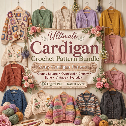 Ultimate Crochet Cardigan Pattern Bundle, Granny Square, Boho, Vintage (PDF Download)