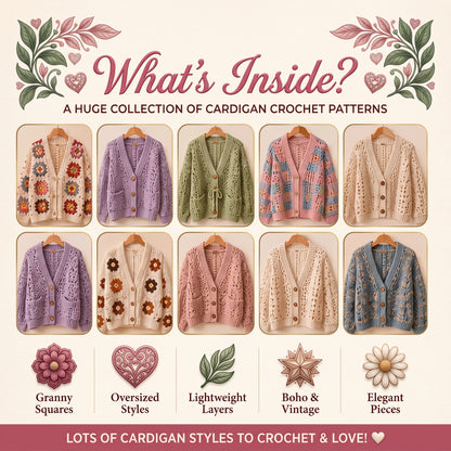 Ultimate Crochet Cardigan Pattern Bundle, Granny Square, Boho, Vintage (PDF Download)